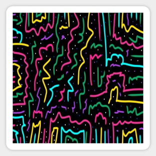 Neon Squiggles on Black Sticker